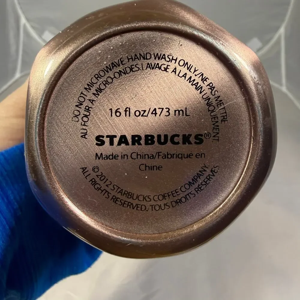 Starbucks 16oz Metallic Bronze Tumbler Cup w Lid Straw Reusable 2017